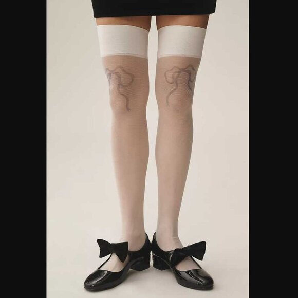 New XS/S Anthropologie x For Love & Lemons bow-printed over-the-knee socks 2